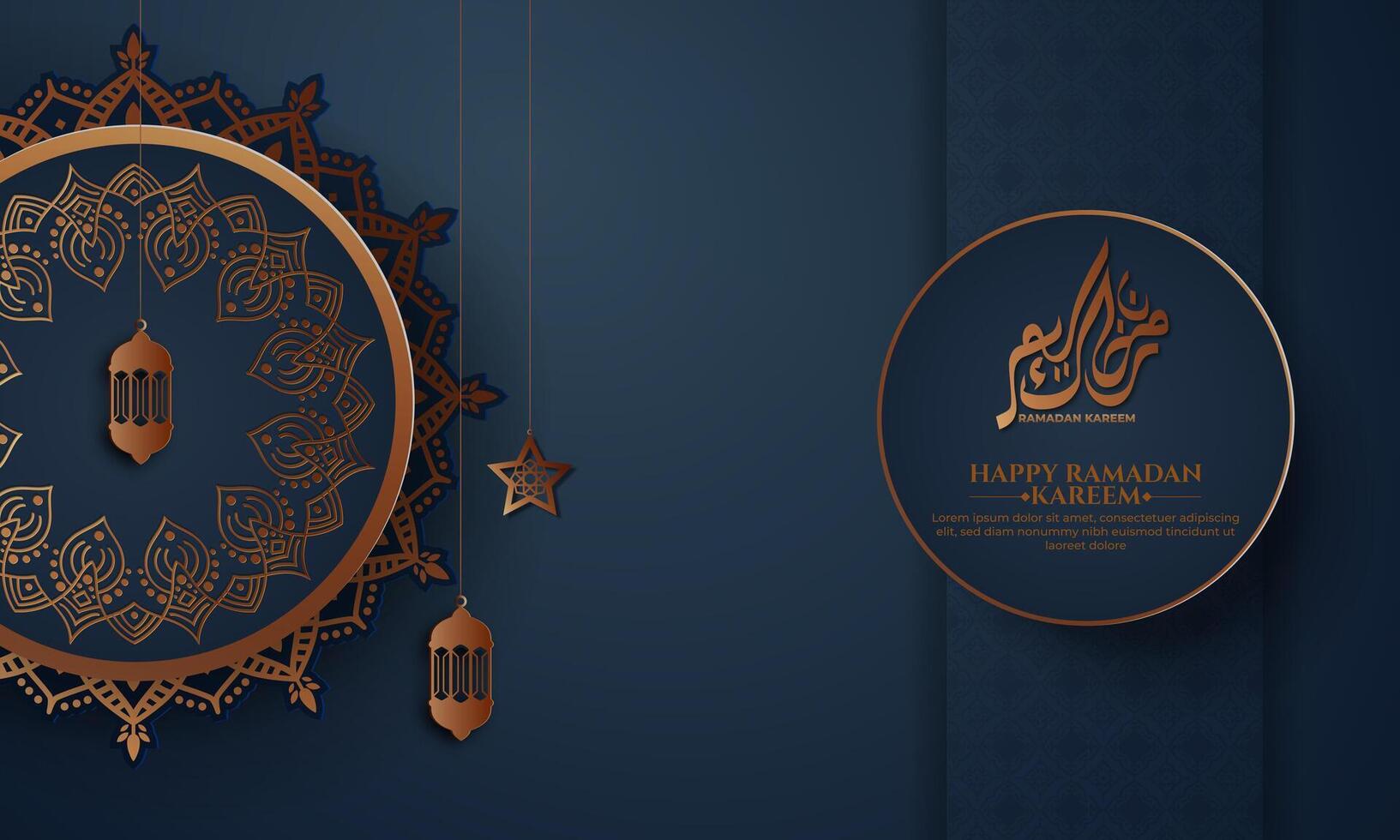 Realistic ramadan background with islamic pattern, lantern, mandala.  for banner, greeting card vector