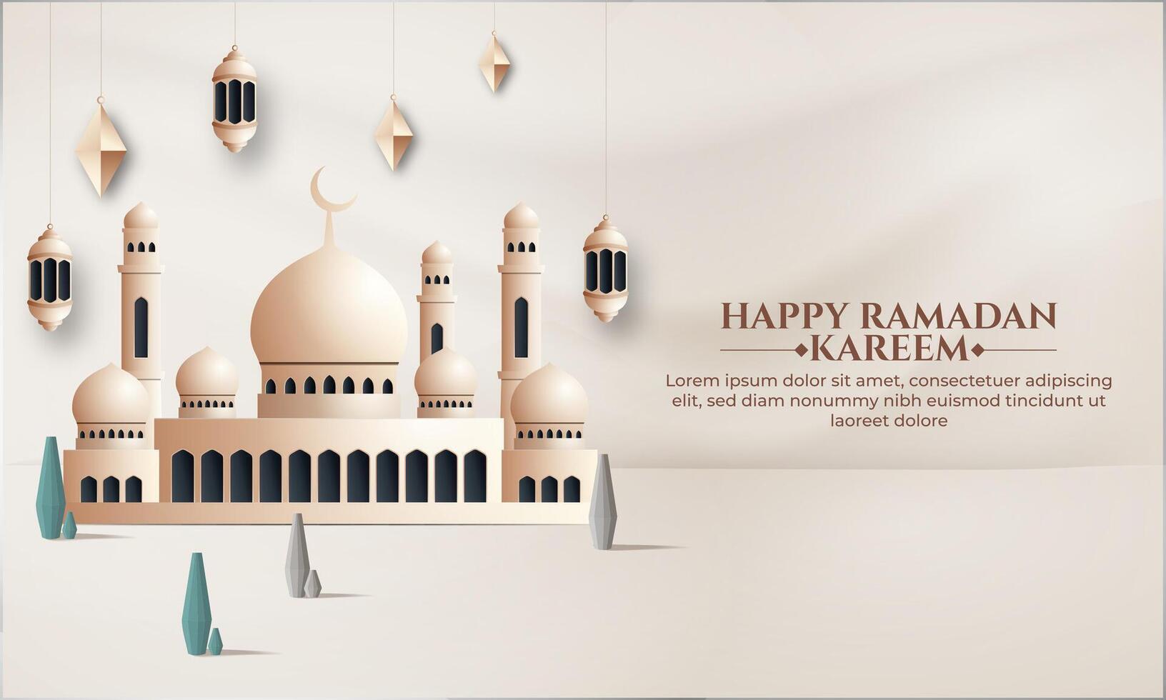 Realistic ramadan background with mosque, lantern,  for banner, greeting card vector