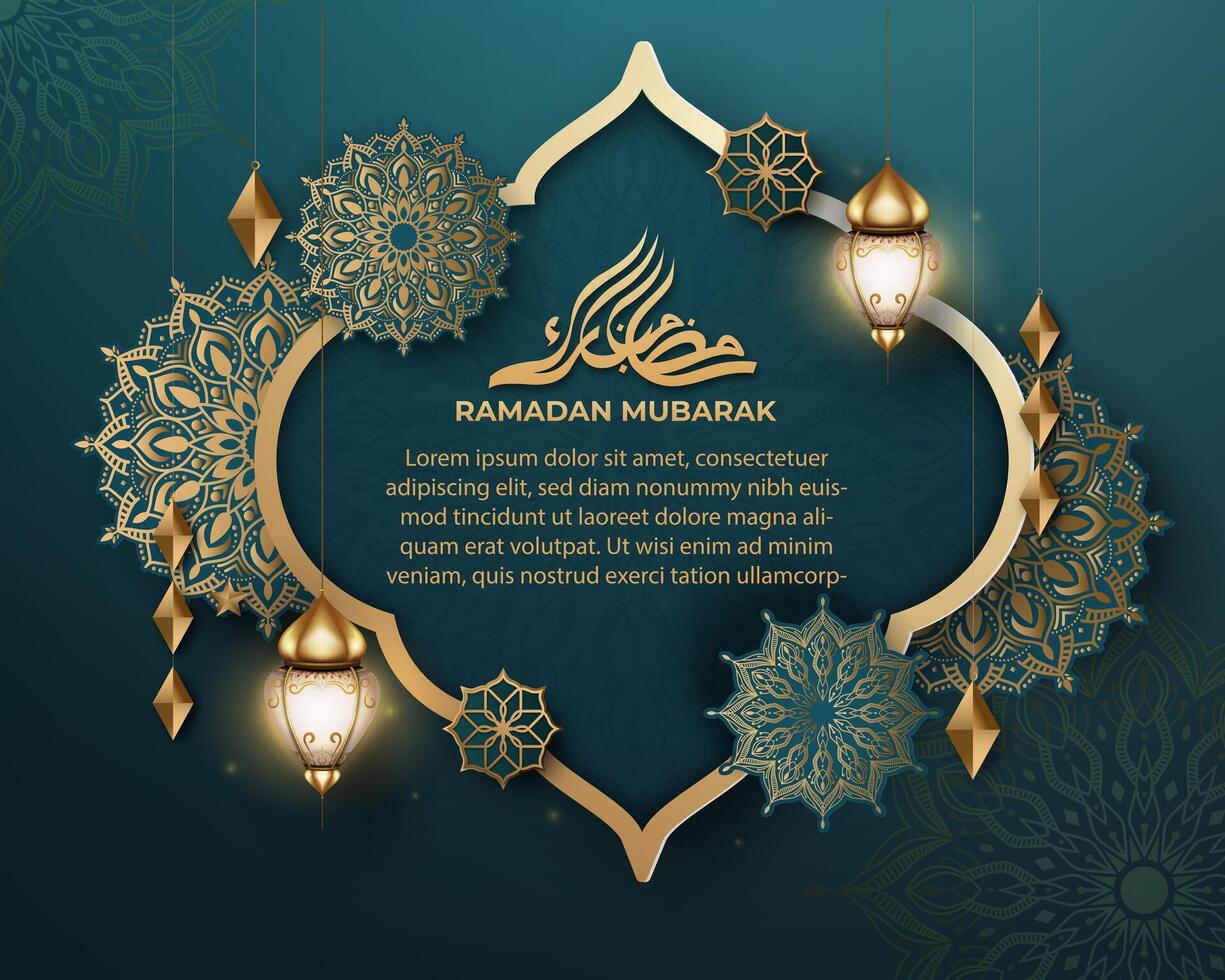 Realistic ramadan background with, lantern, mandala. for banner, greeting card vector