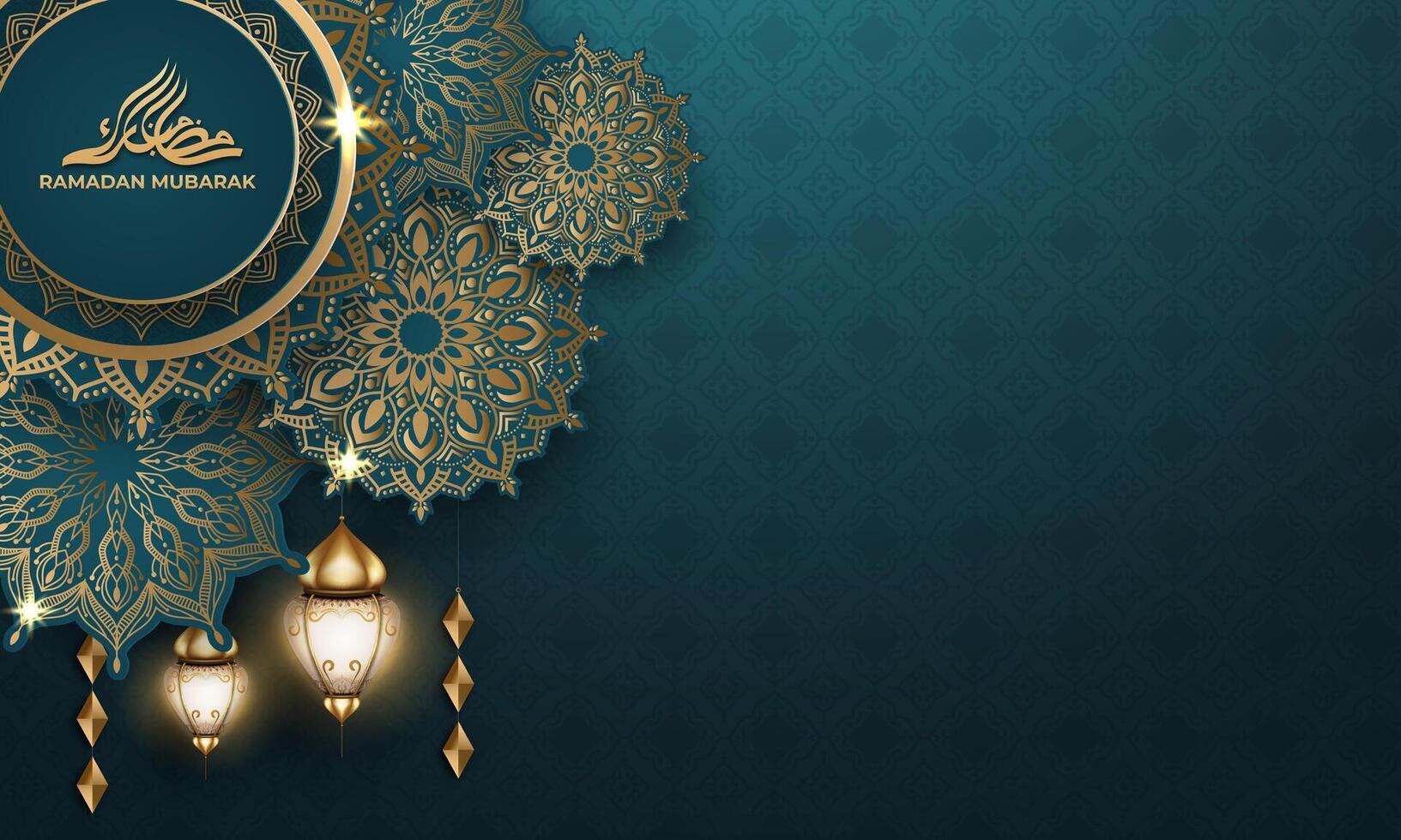 Realistic ramadan background with, lantern, mandala. for banner, greeting card vector