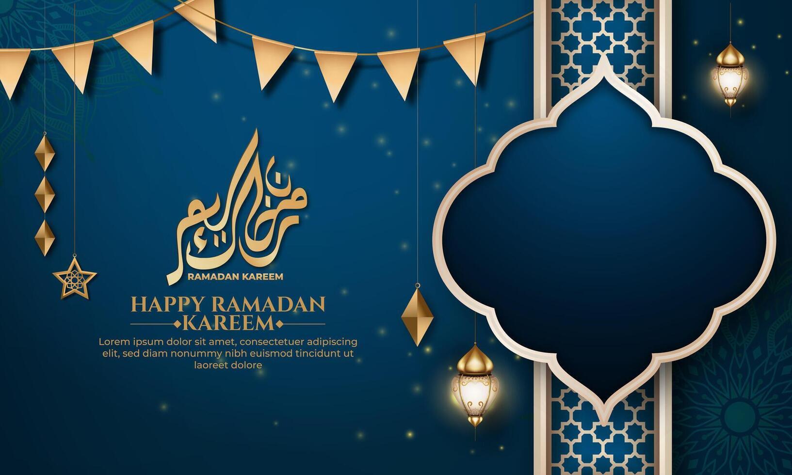 Realistic ramadan background with islamic pattern, lantern,  for banner, greeting card vector