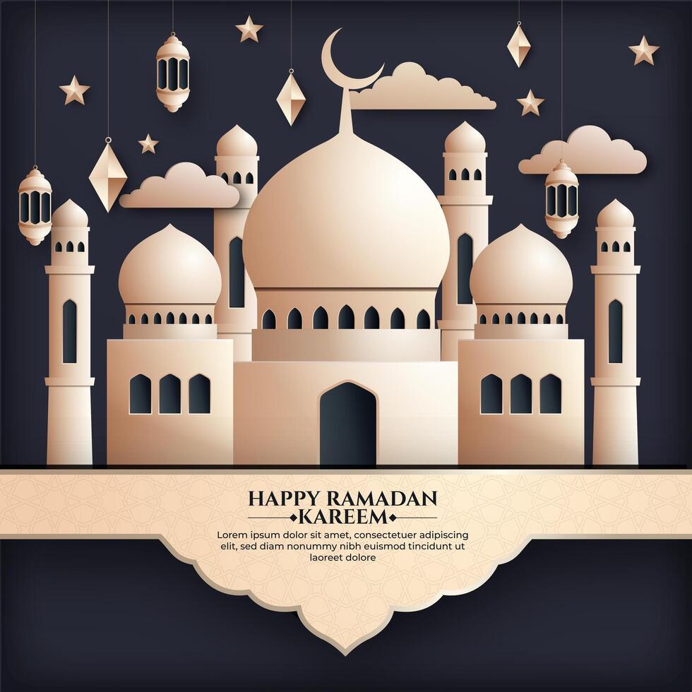 Realistic ramadan background with mosque, lantern,  for banner, greeting card vector