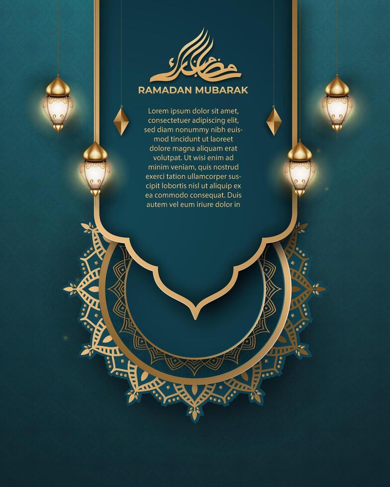 Realistic ramadan background with, lantern, mandala. for banner, greeting card vector