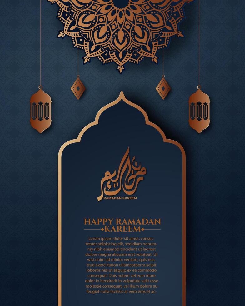 Realistic ramadan background with islamic pattern, lantern, mandala.  for banner, greeting card vector