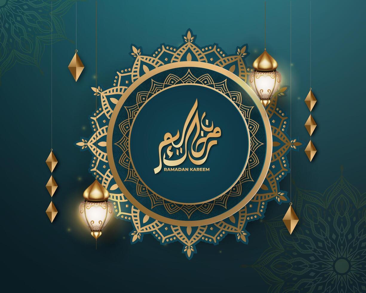 Realistic ramadan background with, lantern, mandala. for banner, greeting card vector