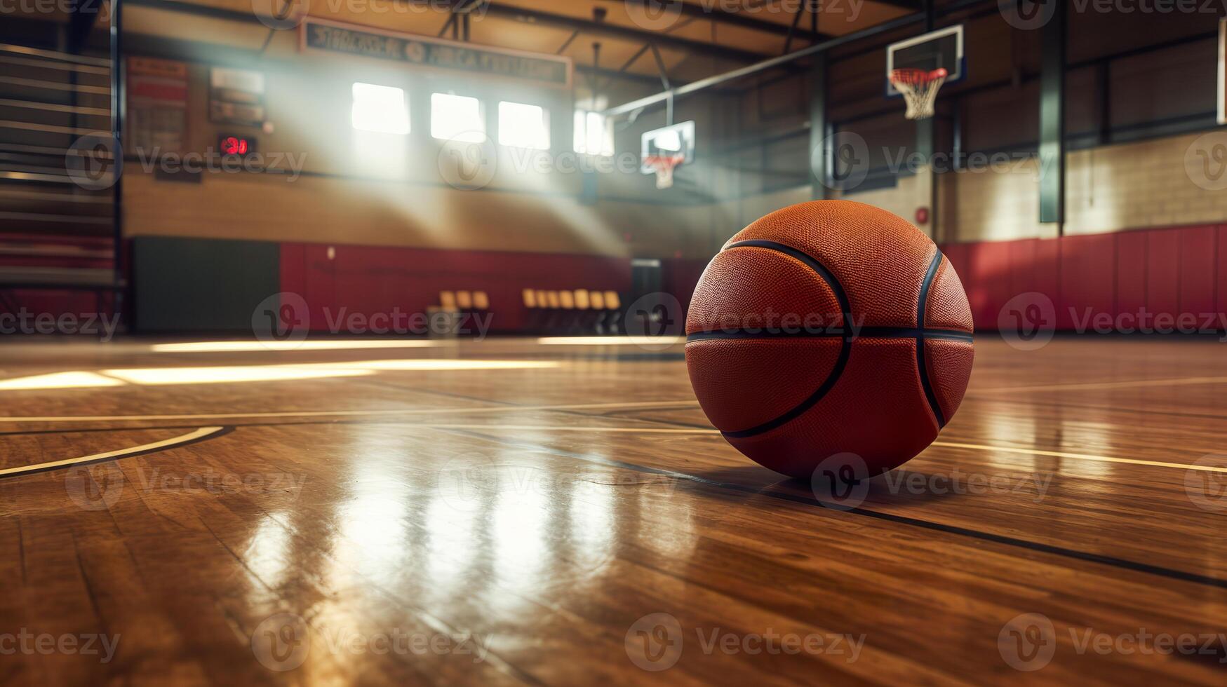 AI generated School Gym Break, Basketball Resting on the Floor photo