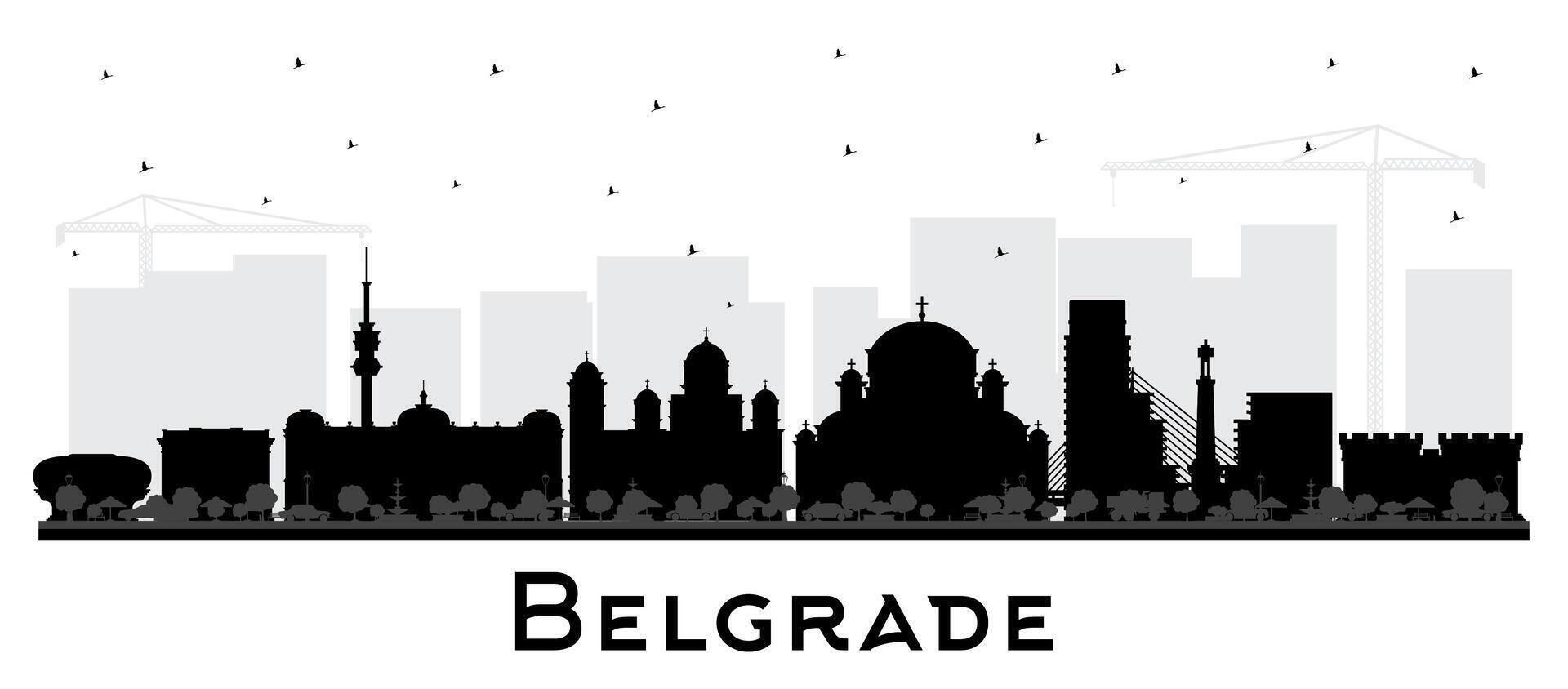 Belgrade Serbia City Skyline Silhouette with Black Buildings Isolated on White. Belgrade Cityscape with Landmarks. Business Travel and Tourism Concept with Historic Architecture. vector