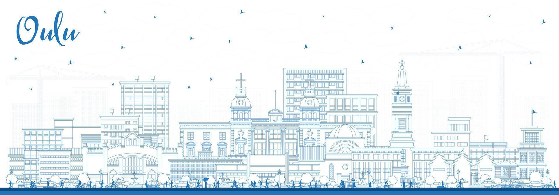 Outline Oulu Finland city skyline with blue buildings. Oulu cityscape with landmarks. Business travel and tourism concept with modern and historic architecture. vector