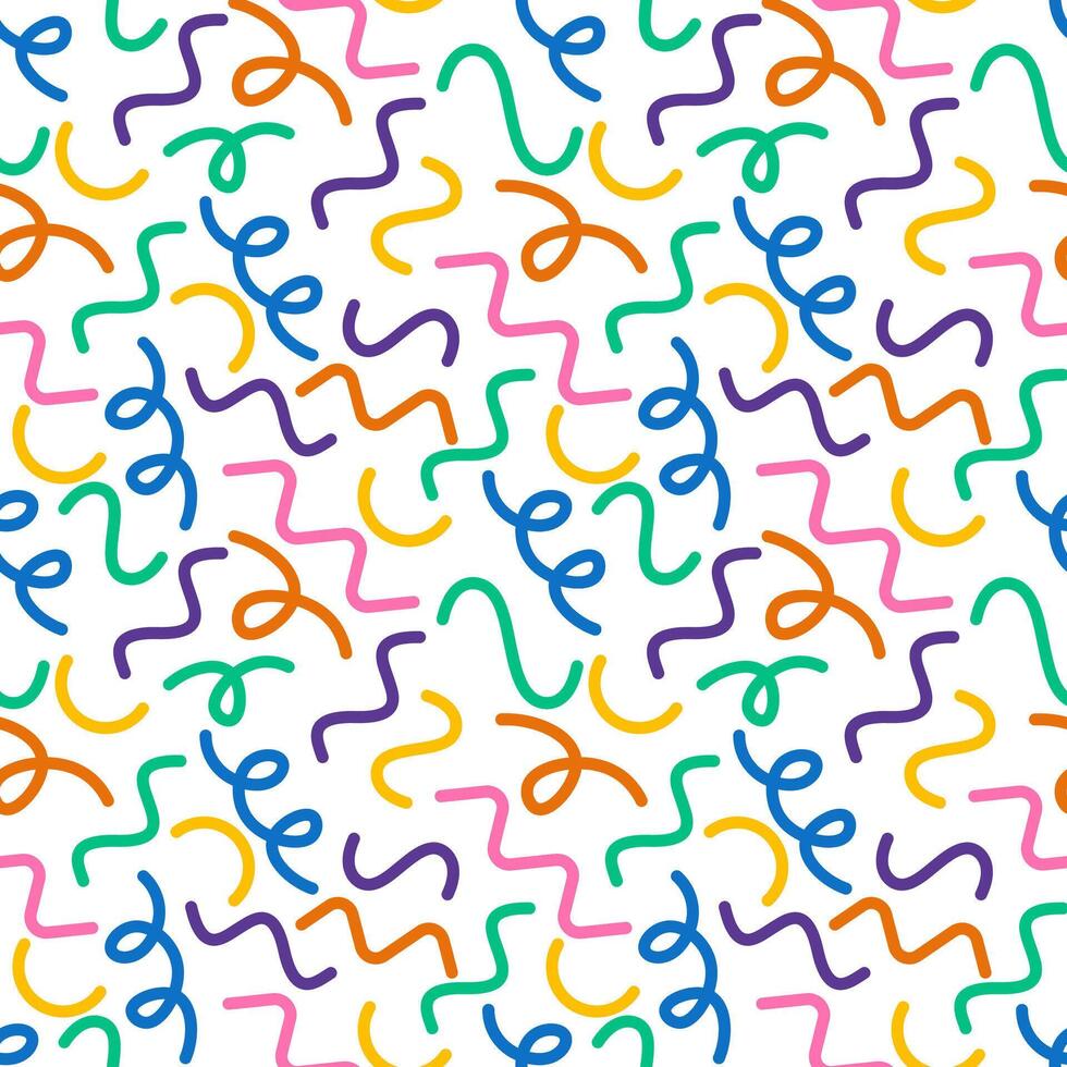 Fun colorful line doodle seamless pattern vector