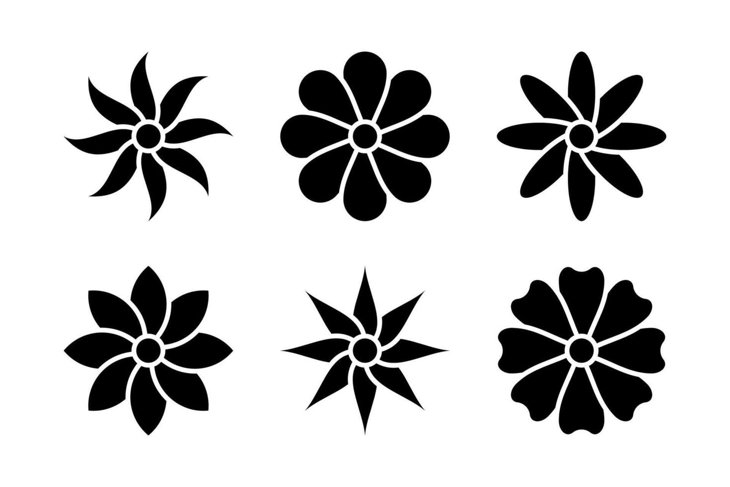 conjunto de iconos de flores, flor negra aislada en blanco, ilustración vectorial vector