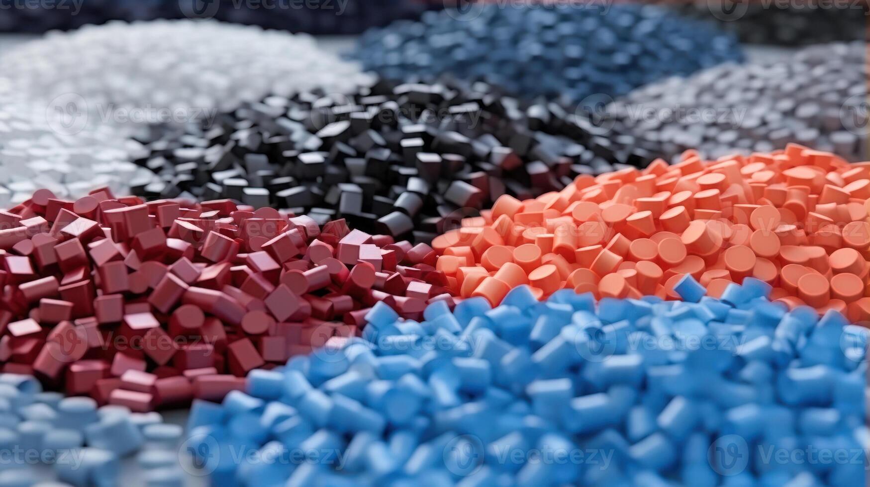 ai generado polímero producción escena - de colores pellets en ambiente ligero foto
