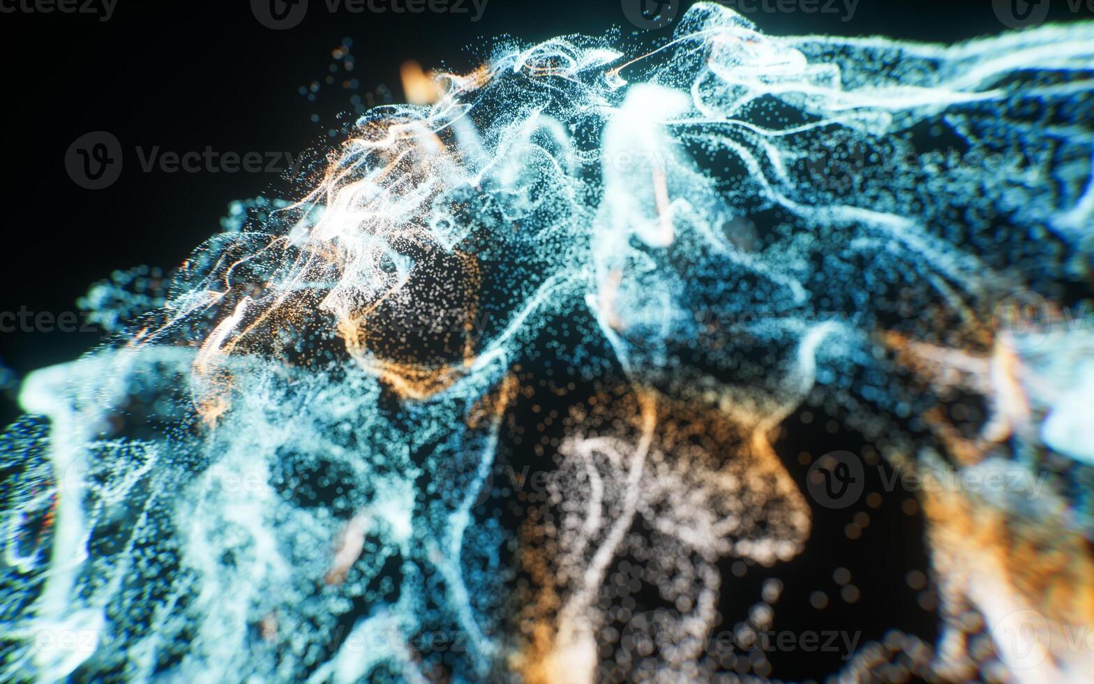 Abstract flowing wave particles background, 3d rendering. photo