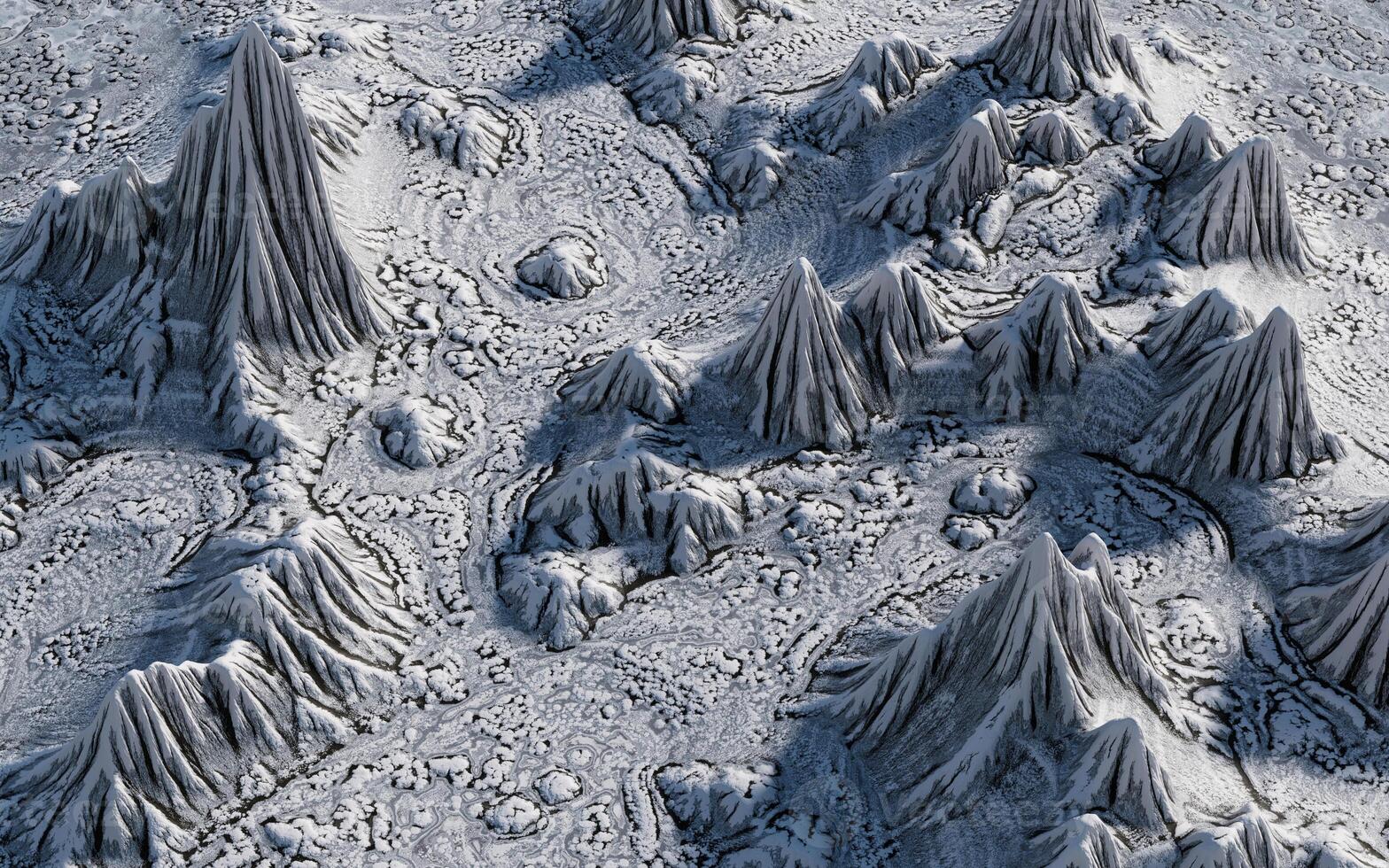nieve montañas accidente geográfico fondo, 3d representación. foto