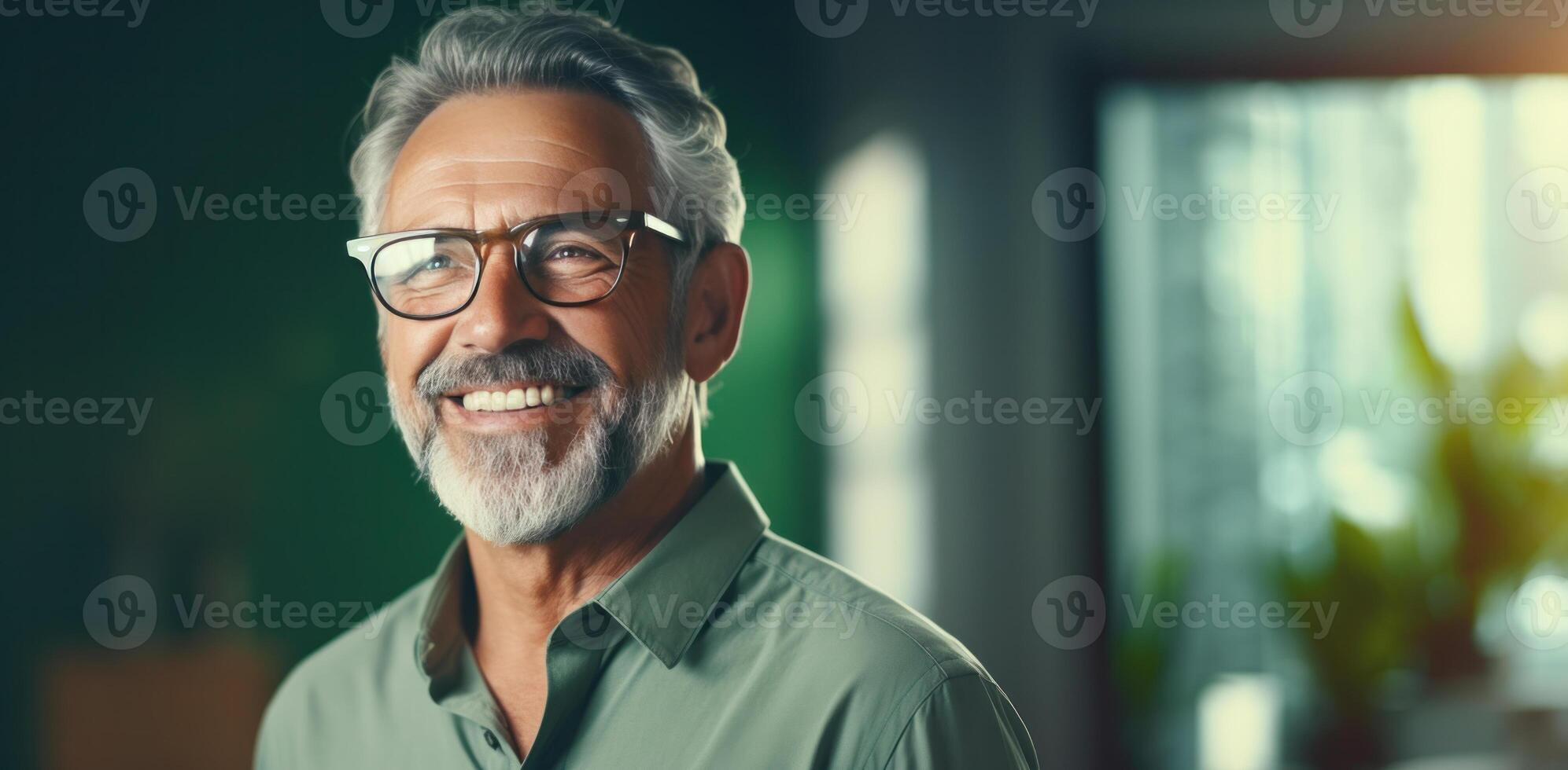 AI generated Portrait of smiling senior man with copy space photo