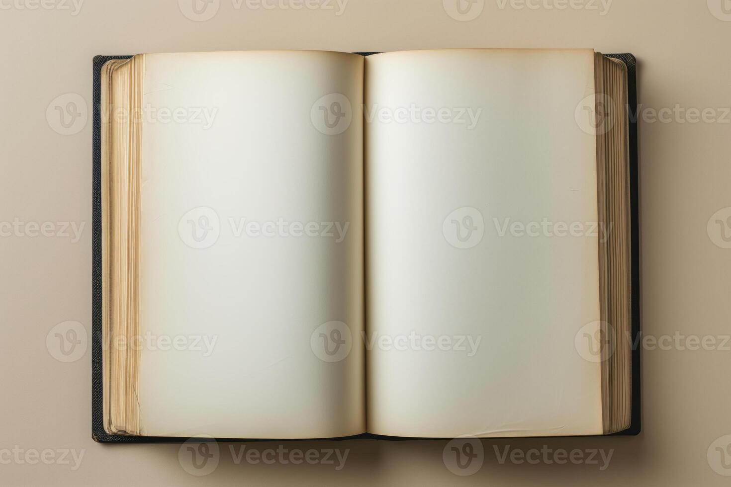 AI generated An old open hardcover book with blank pages photo