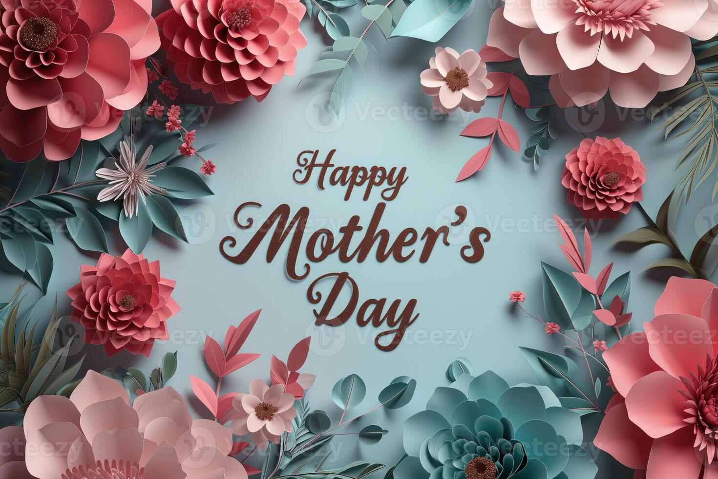 AI generated Happy Mothers Day greeting card with floral design photo