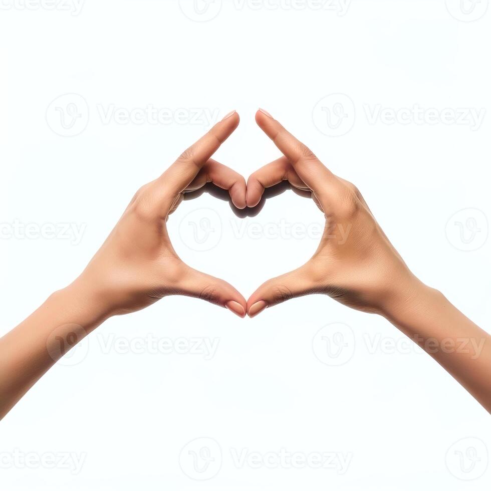 AI generated Hands showing a heart shape isolated on a white background. photo