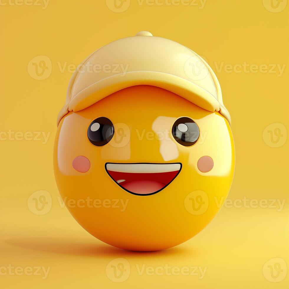 AI generated The cute happy emoji wearing a baseball cap photo
