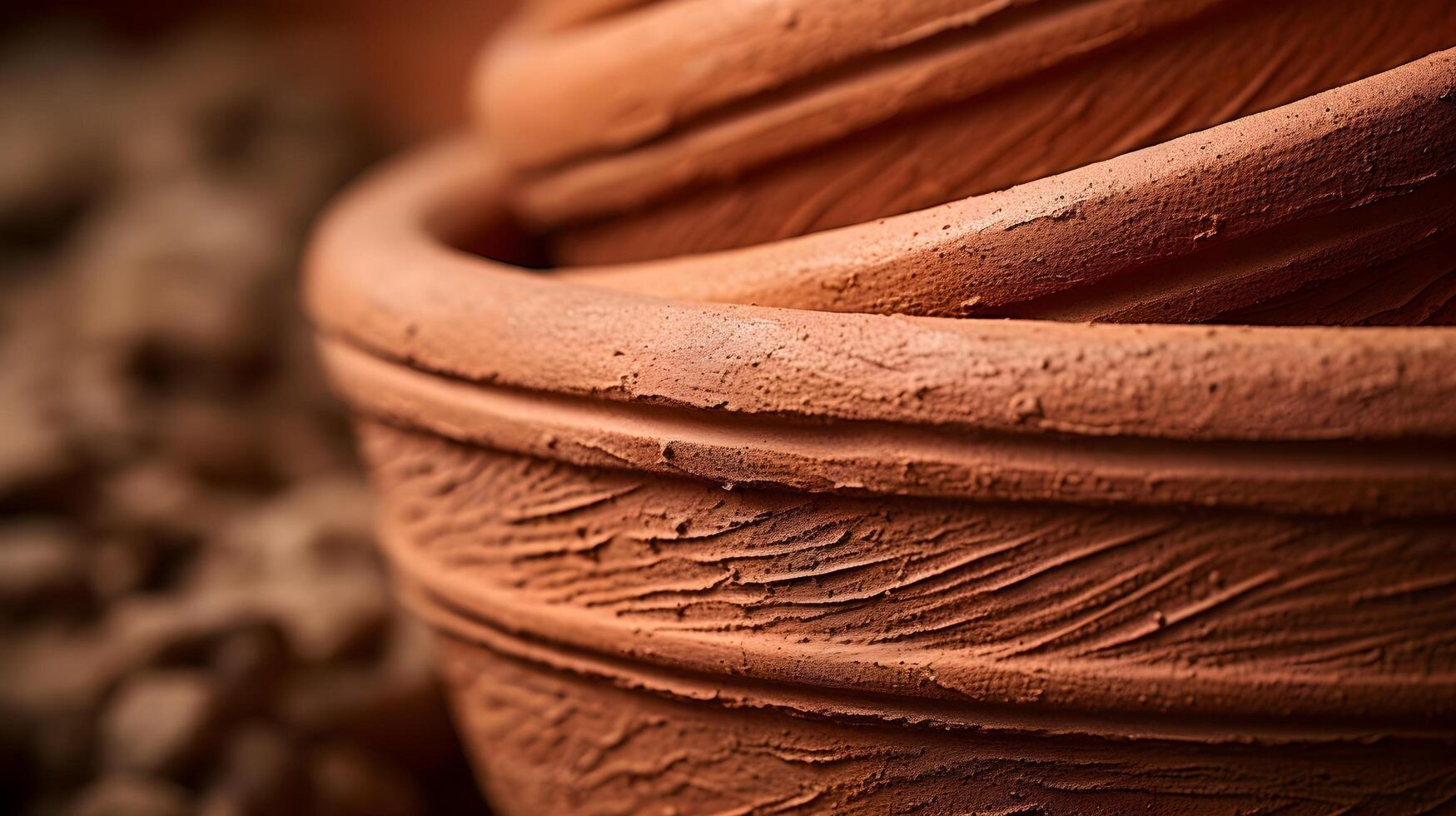 AI generated closeup shot of a clay pot's detailed raw and organic feel of the material texture photo