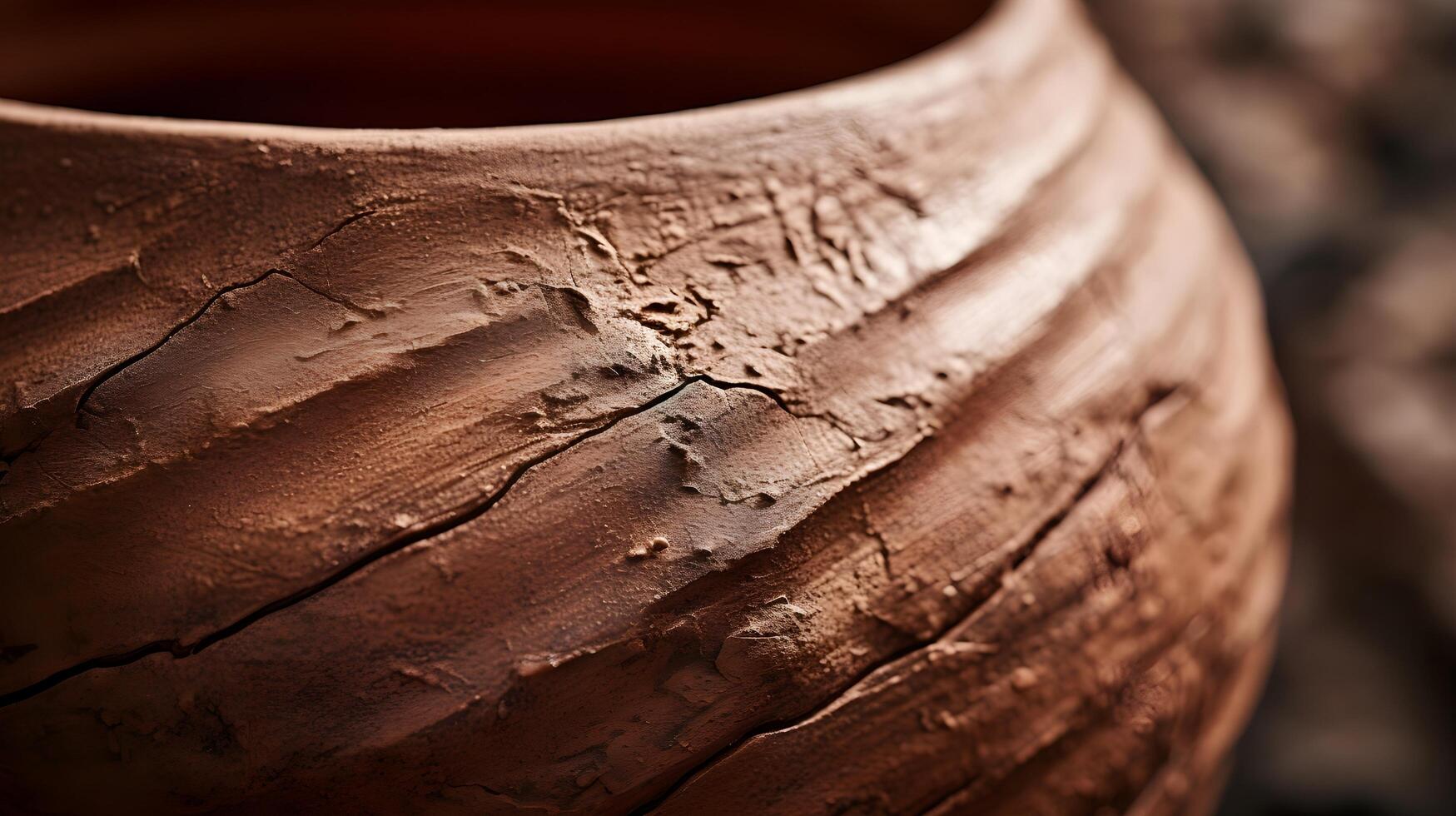 AI generated closeup shot of a clay pot's detailed raw and organic feel of the material texture photo