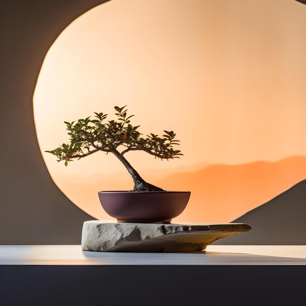 AI generated bonsai tree in a minimalist houseplant pot photo