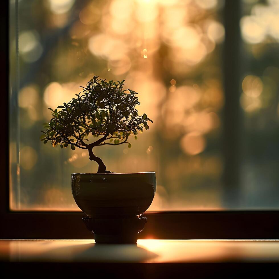 AI generated bonsai tree in a minimalist houseplant pot photo