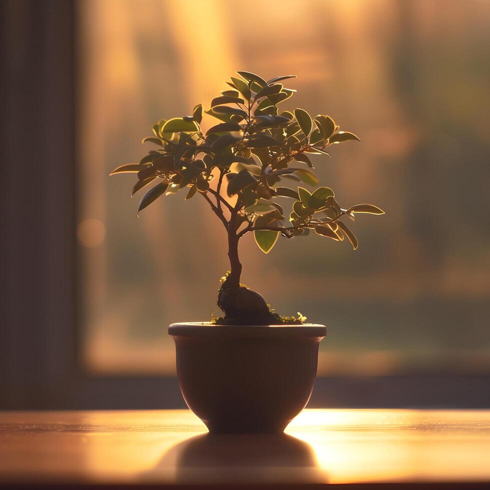 AI generated bonsai tree in a minimalist houseplant pot photo
