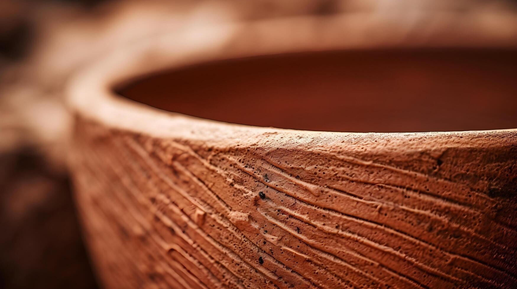 AI generated closeup shot of a clay pot's detailed raw and organic feel of the material texture photo