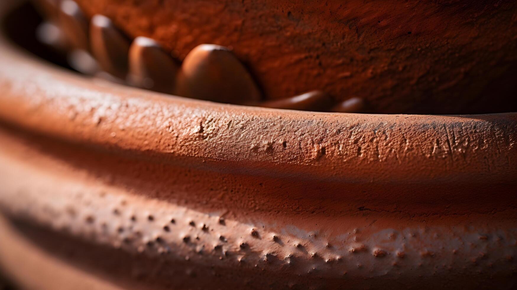 AI generated closeup shot of a clay pot's detailed raw and organic feel of the material texture photo