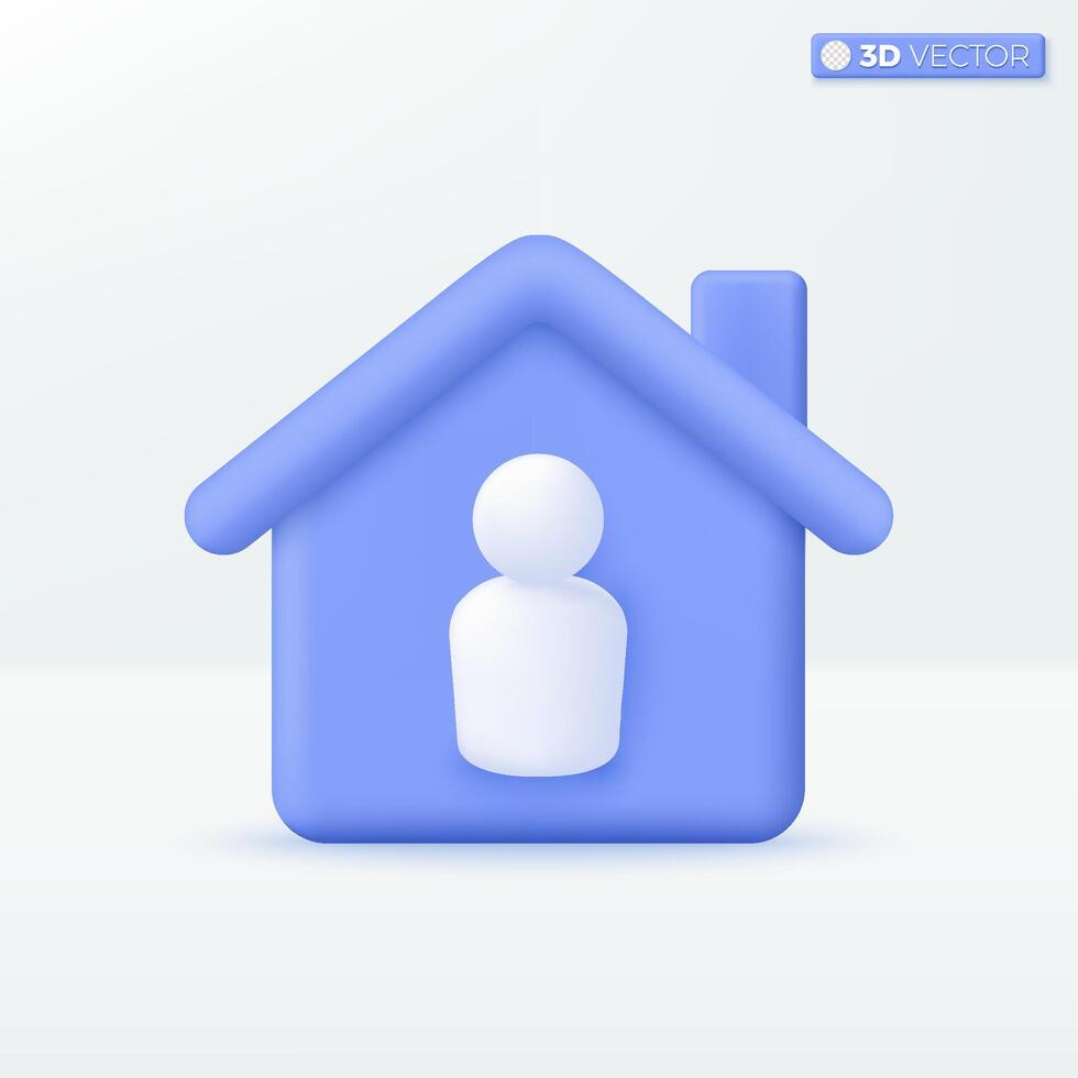 3d  House and Human icon symbol. Trendy Smart Home, Real estate, loan, mortgage, back concept. 3D vector isolated illustration design. 3D vector isolated illustration, Cartoon pastel Minimal style.