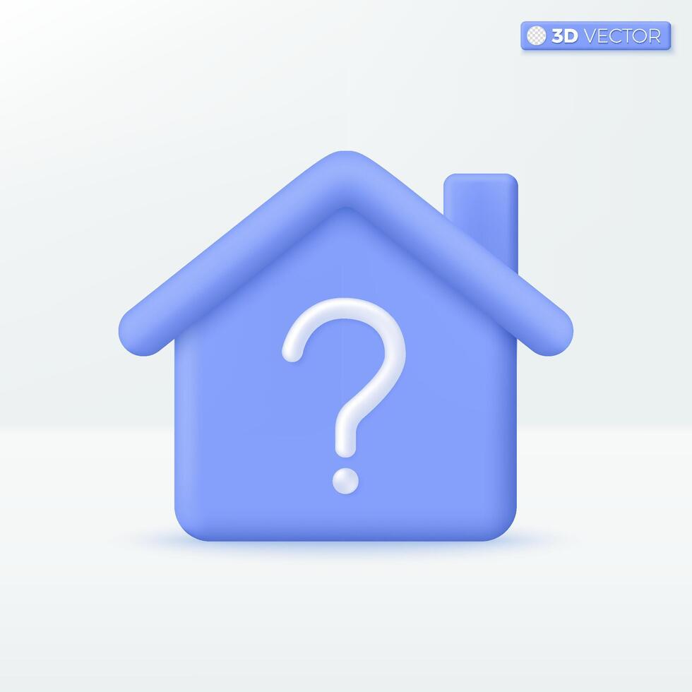 3d House and Question Mark symbols icon. Smart Home, Real estate, loan, mortgage, back concept. 3D vector isolated illustration design. 3D vector isolated illustration, Cartoon pastel Minimal style.
