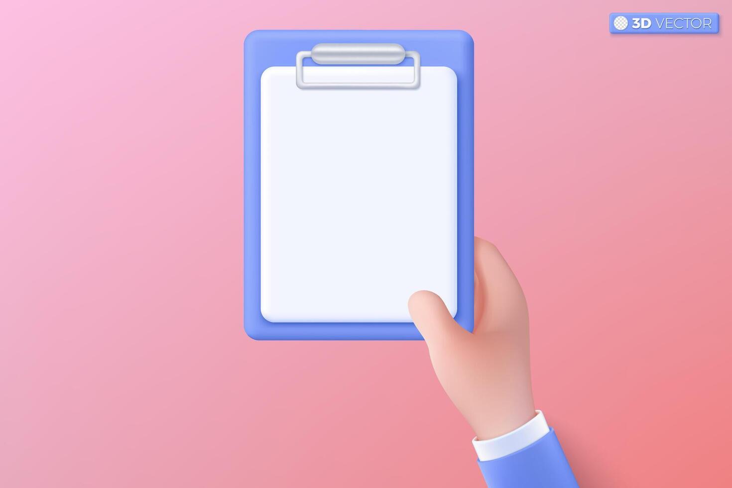 3D blue clipboard with blank sheet icon symbol. document for note, education, Drawing, contracts, schedule, mockup, work planning concept. 3D vector isolated illustration, Cartoon pastel Minimal style