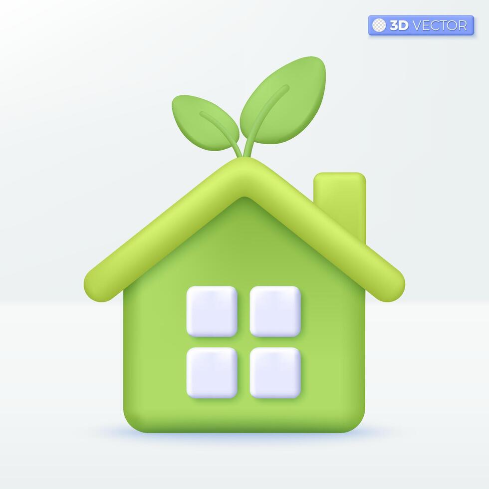 3d  House ecology icon symbol. Trendy Smart Home, Real estate, loan, mortgage, back concept. 3D vector isolated illustration design. 3D vector isolated illustration, Cartoon pastel Minimal style.