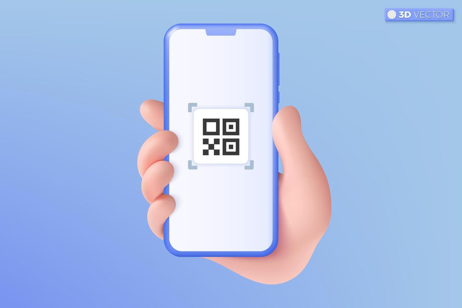 3d hand holding mobile phone scanning QR code icon symbol. Shopping special offer marketing promotion, mockup. online shopping concept. 3D vector isolated illustration, Cartoon pastel Minimal style.