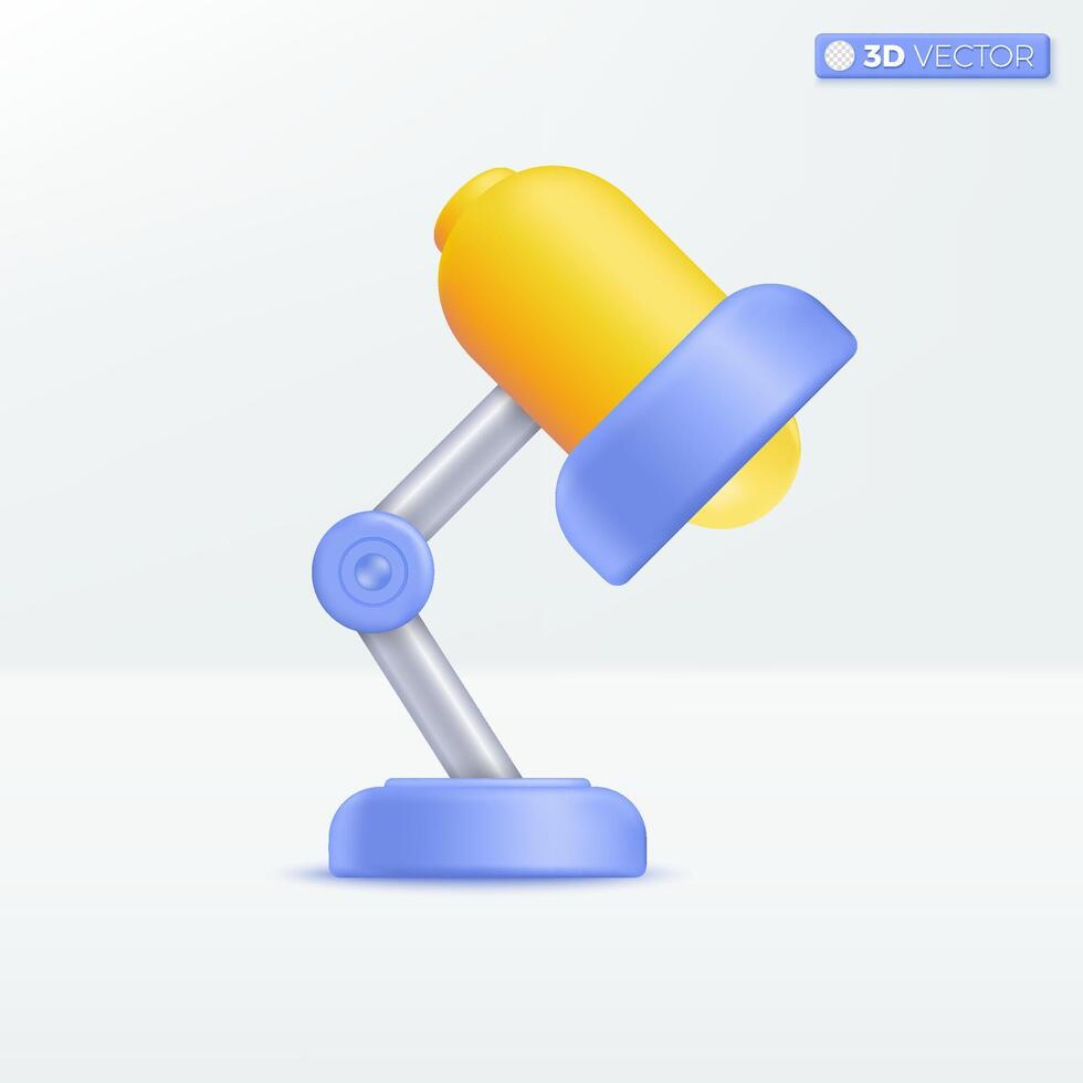 3d Table lamp on white background icon symbol. Desktop electric light bulb, office table lamp, bedroom or living room interior concept. 3D vector isolated illustration, Cartoon pastel Minimal style.