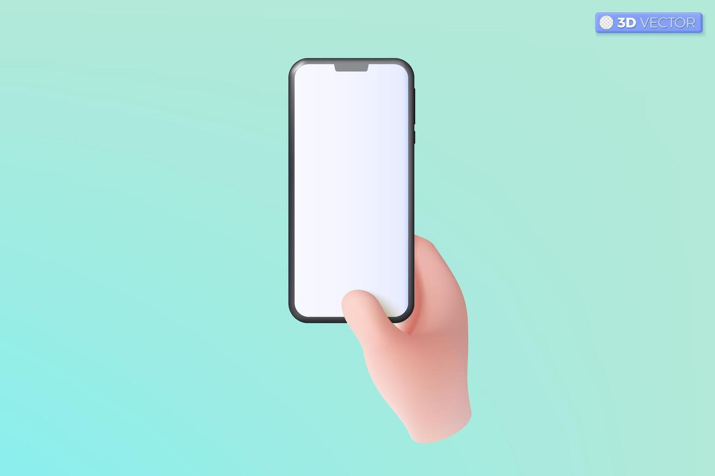 3d hand holding mobile phone icon symbol. Realistic smartphone with empty screen, Phone mockup. Editable device mobile template concept. 3D vector isolated illustration, Cartoon pastel Minimal style.