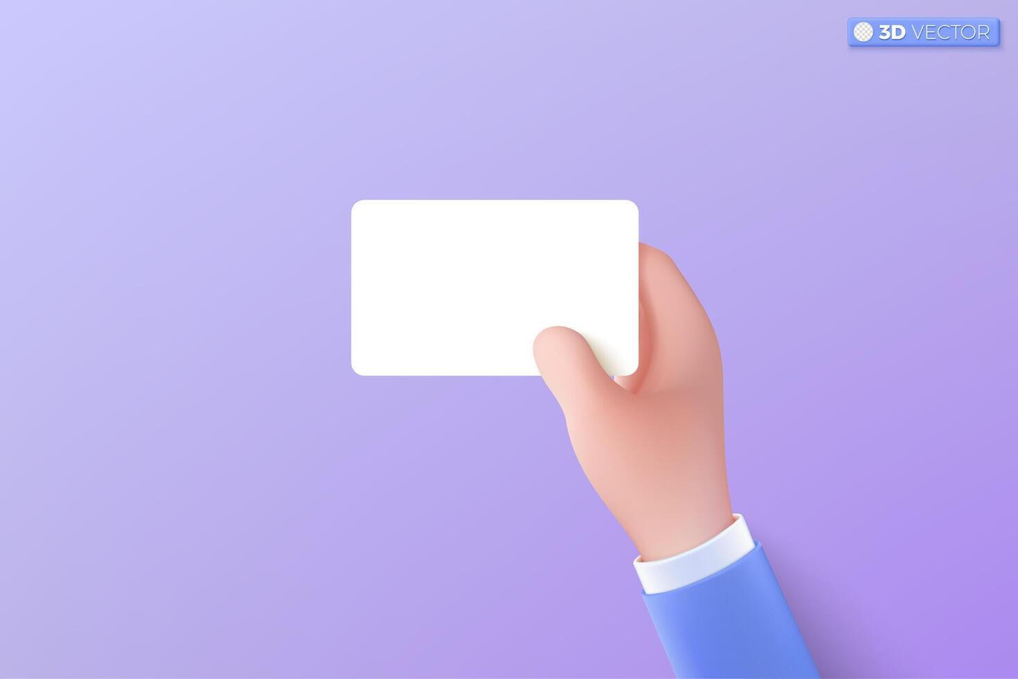 3d cartoon hand and blank card icon symbol. debit or credit card, Business card, financial, security card, employee card, Mockup concept. 3D vector isolated illustration, Cartoon pastel Minimal style.