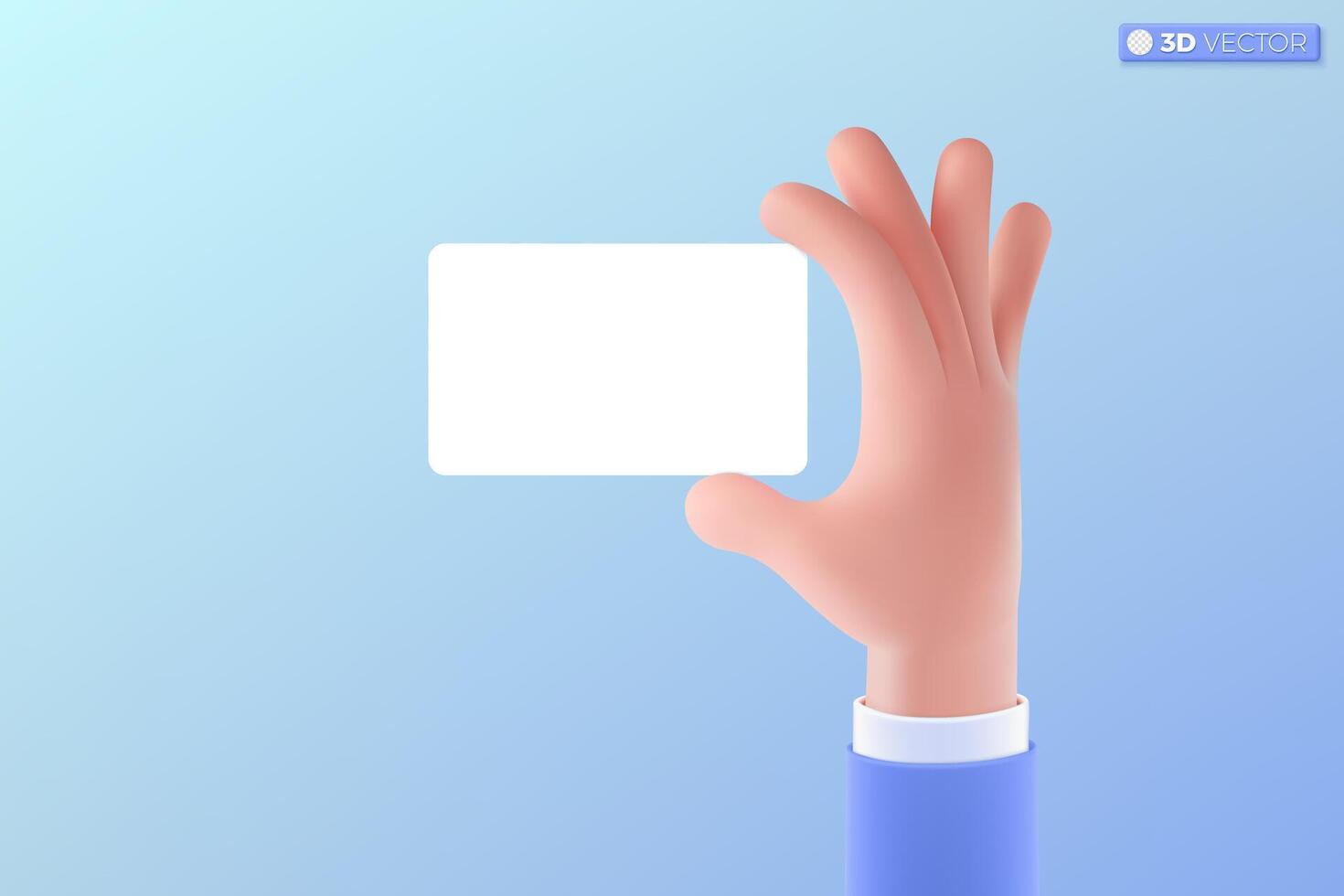 3d cartoon hand and blank card icon symbol. debit or credit card, Business card, financial, security card, employee card, Mockup concept. 3D vector isolated illustration, Cartoon pastel Minimal style.