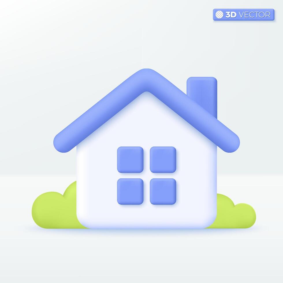 3d  House and tree icon symbol. Trendy Smart Home, Real estate, loan, mortgage, back concept. 3D vector isolated illustration design. 3D vector isolated illustration, Cartoon pastel Minimal style.