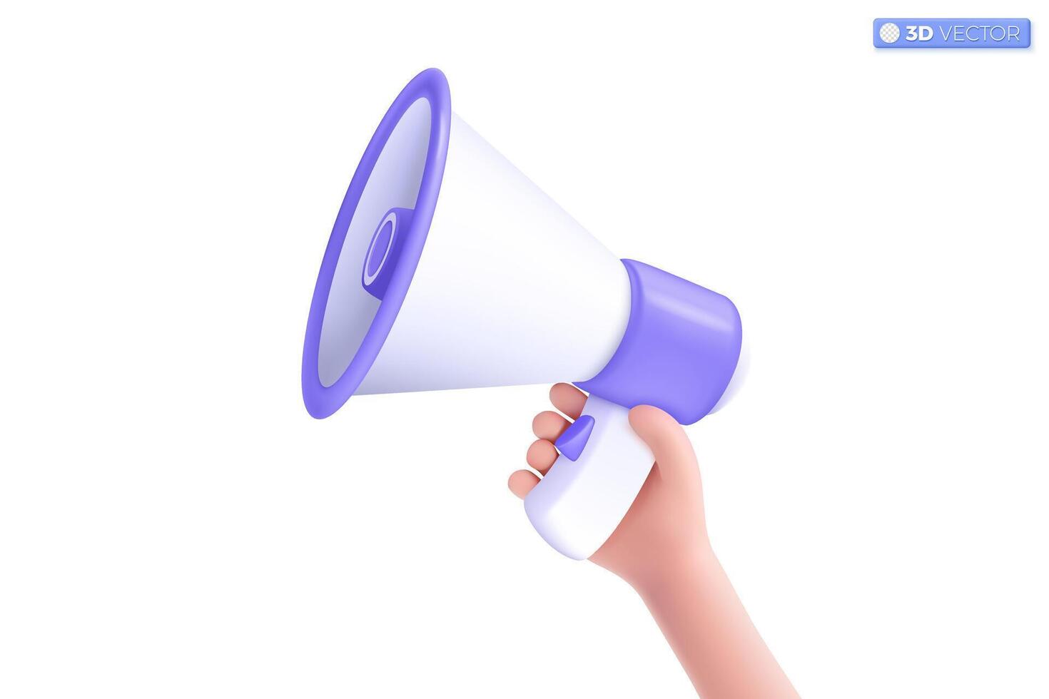 3d Violet color megaphone speaker icon symbol. loudspeaker bullhorn for announce discount promotion, sell reduced prices concept. 3D vector isolated illustration, Cartoon pastel Minimal style.