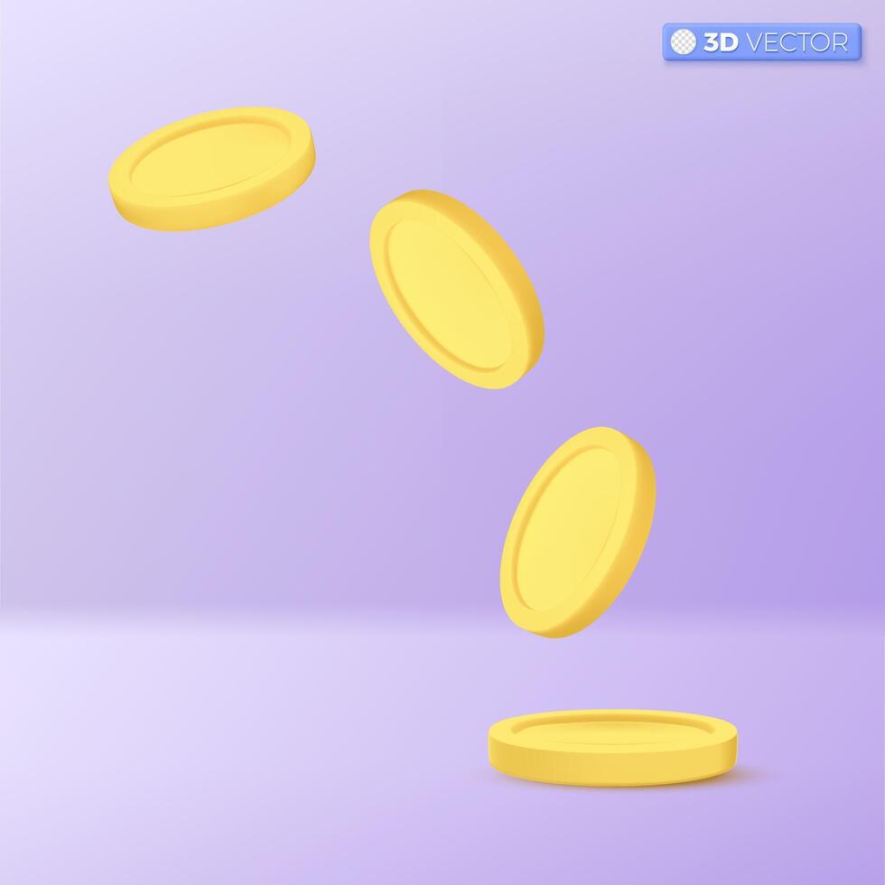 3d Gold Coin Icons Set symbol. Rotating Empty Golden Money Sign. Growth, Income, Savings, Investment, Wealth. Business Success concept. 3D vector isolated illustration, Cartoon pastel Minimal style.