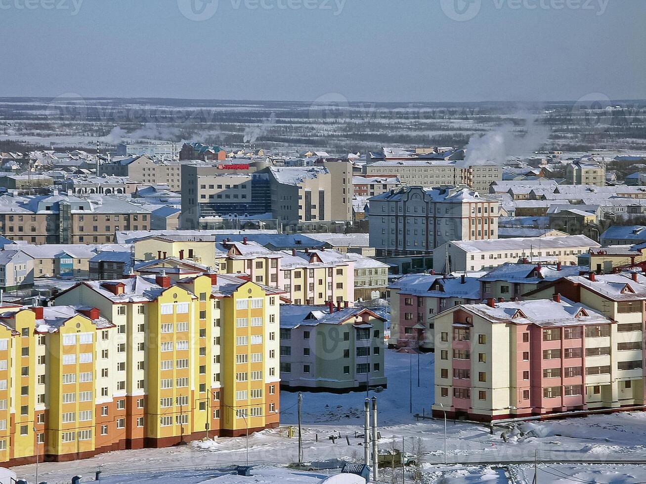 The northern northern city of Salekhard. Single-storey houses an photo