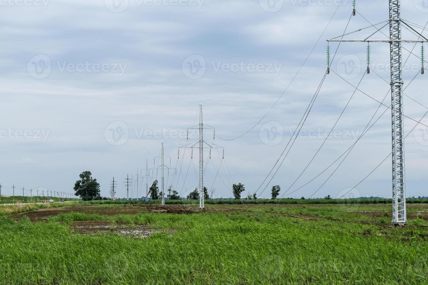 Assembly and installation of new support of a power line photo