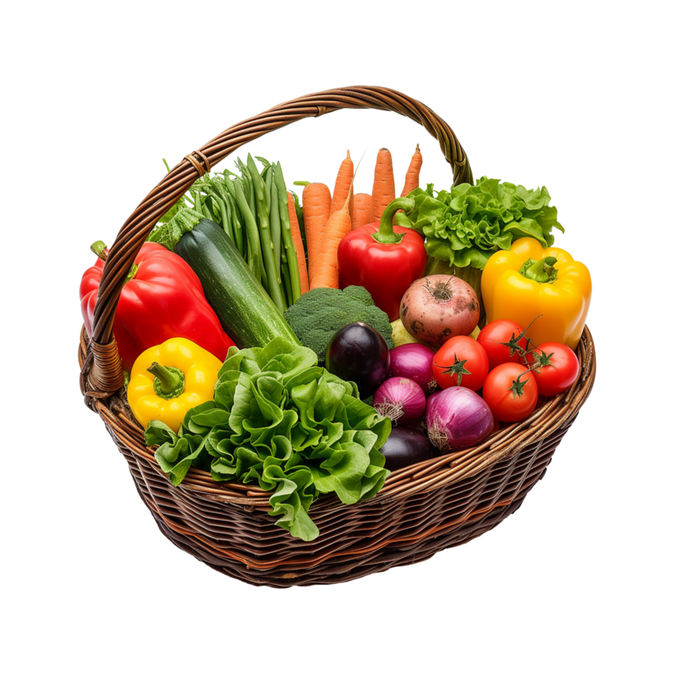 AI generated market basket includes vegetables isolated on transparent background png