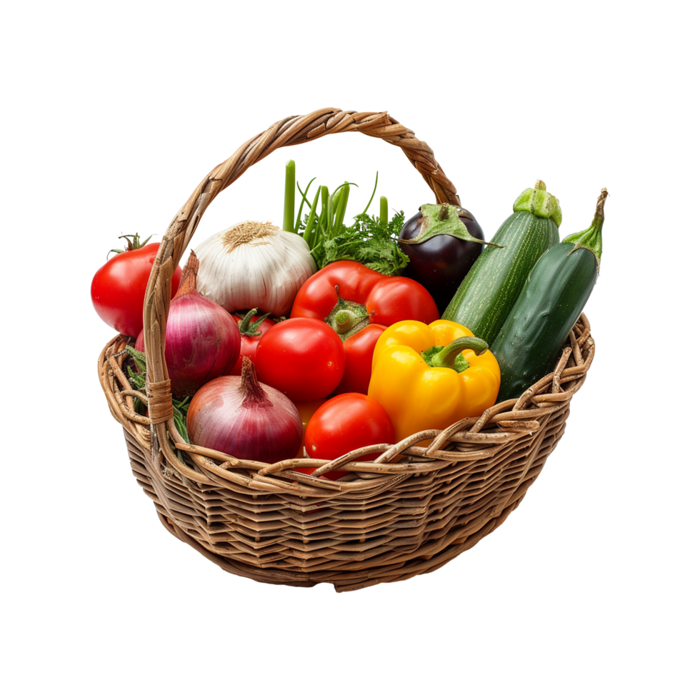 AI generated market basket includes vegetables isolated on transparent background png
