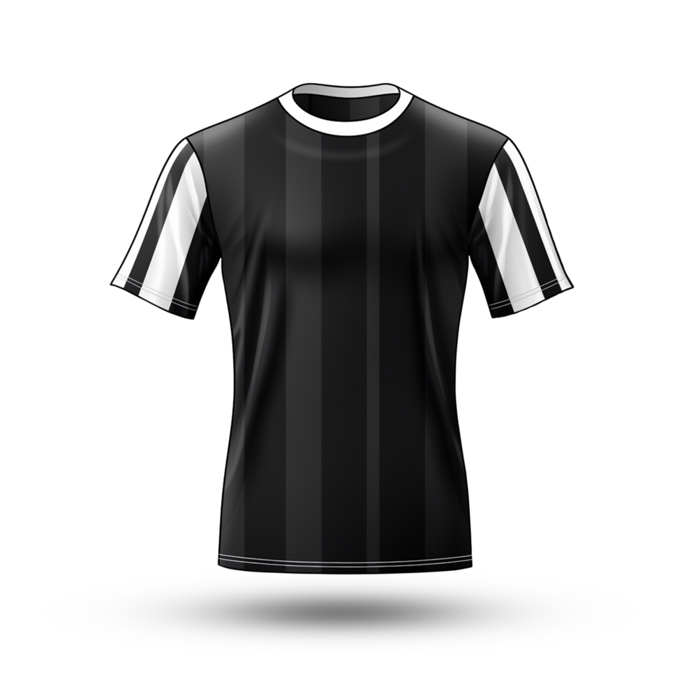 ai généré une noir et blanc football Jersey maquette sur une transparent Contexte png