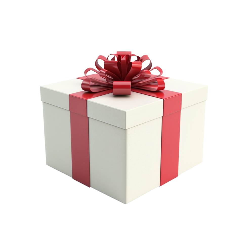 AI generated white gift box with a red ribbon isolated on transparent background png