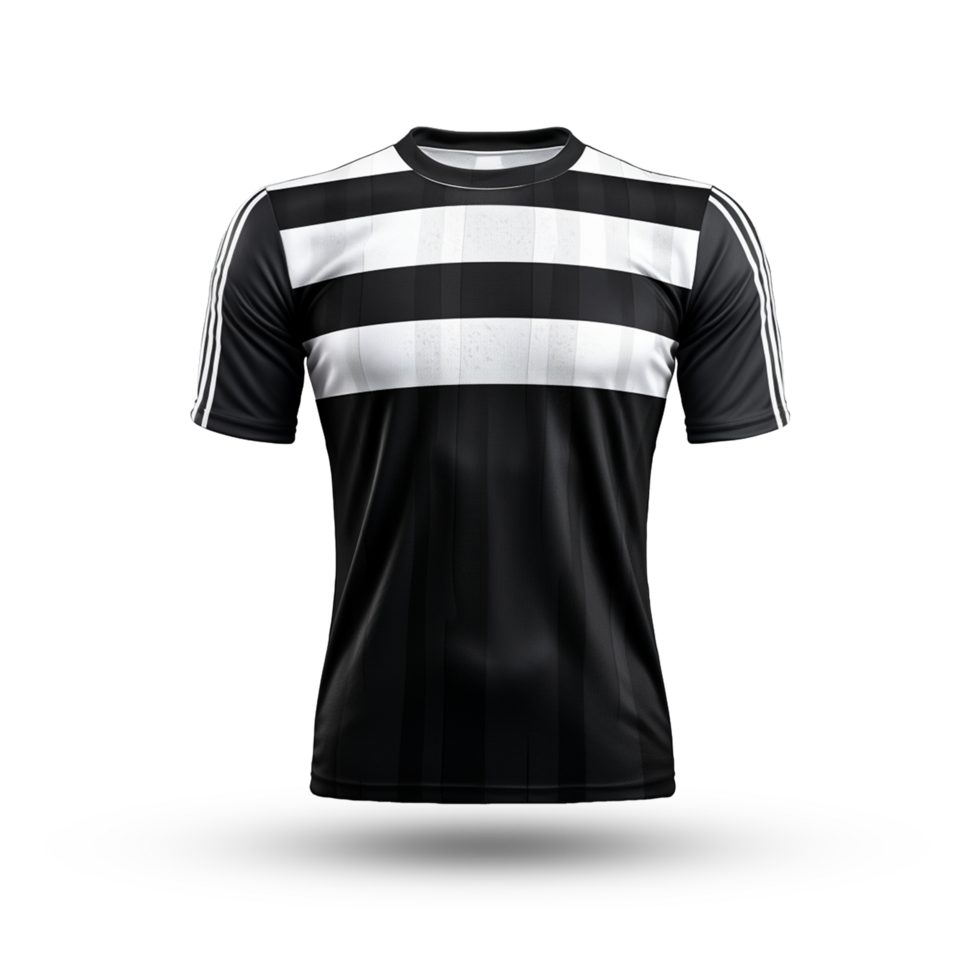 ai généré une noir et blanc football Jersey maquette sur une transparent Contexte png