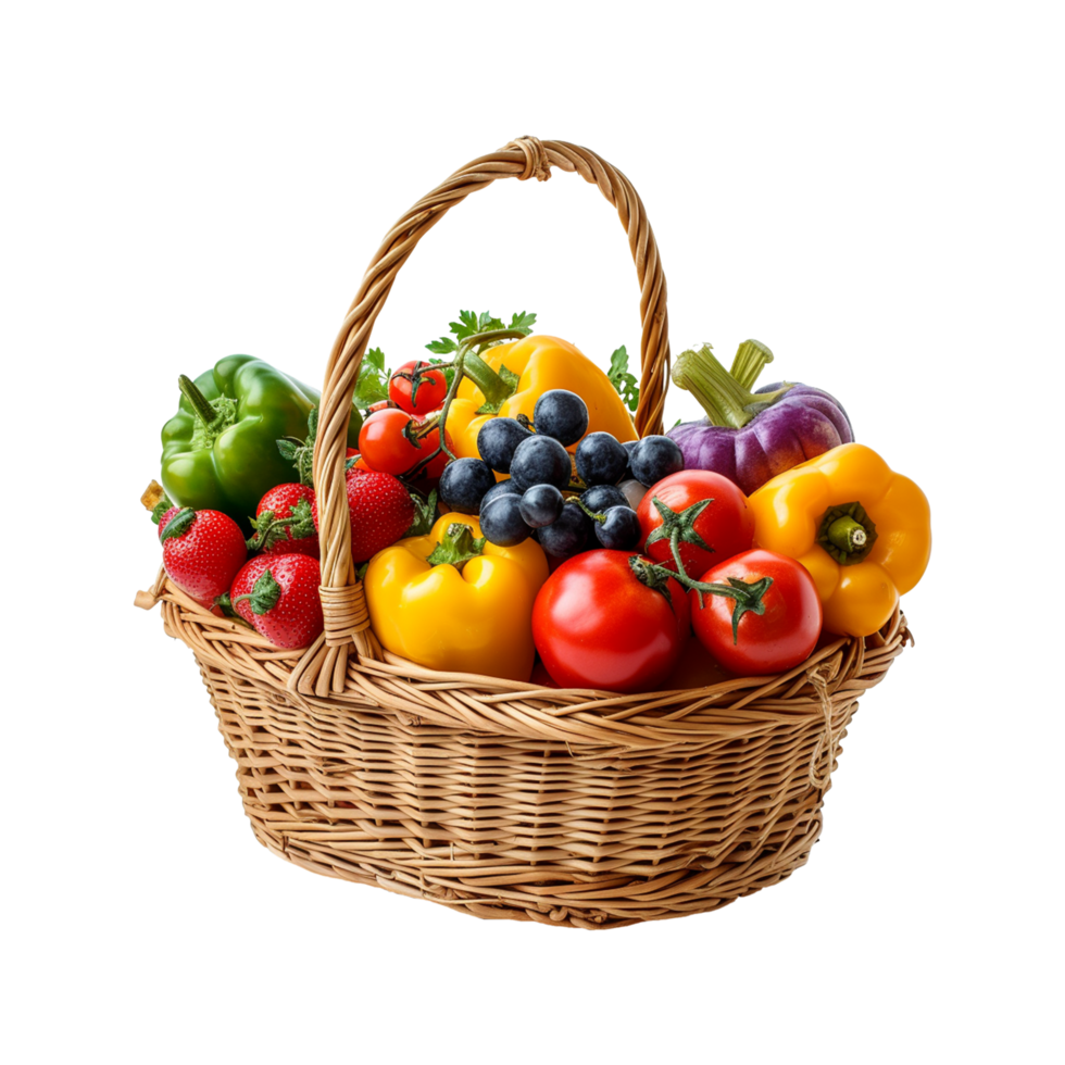 AI generated market basket includes vegetables isolated on transparent background png