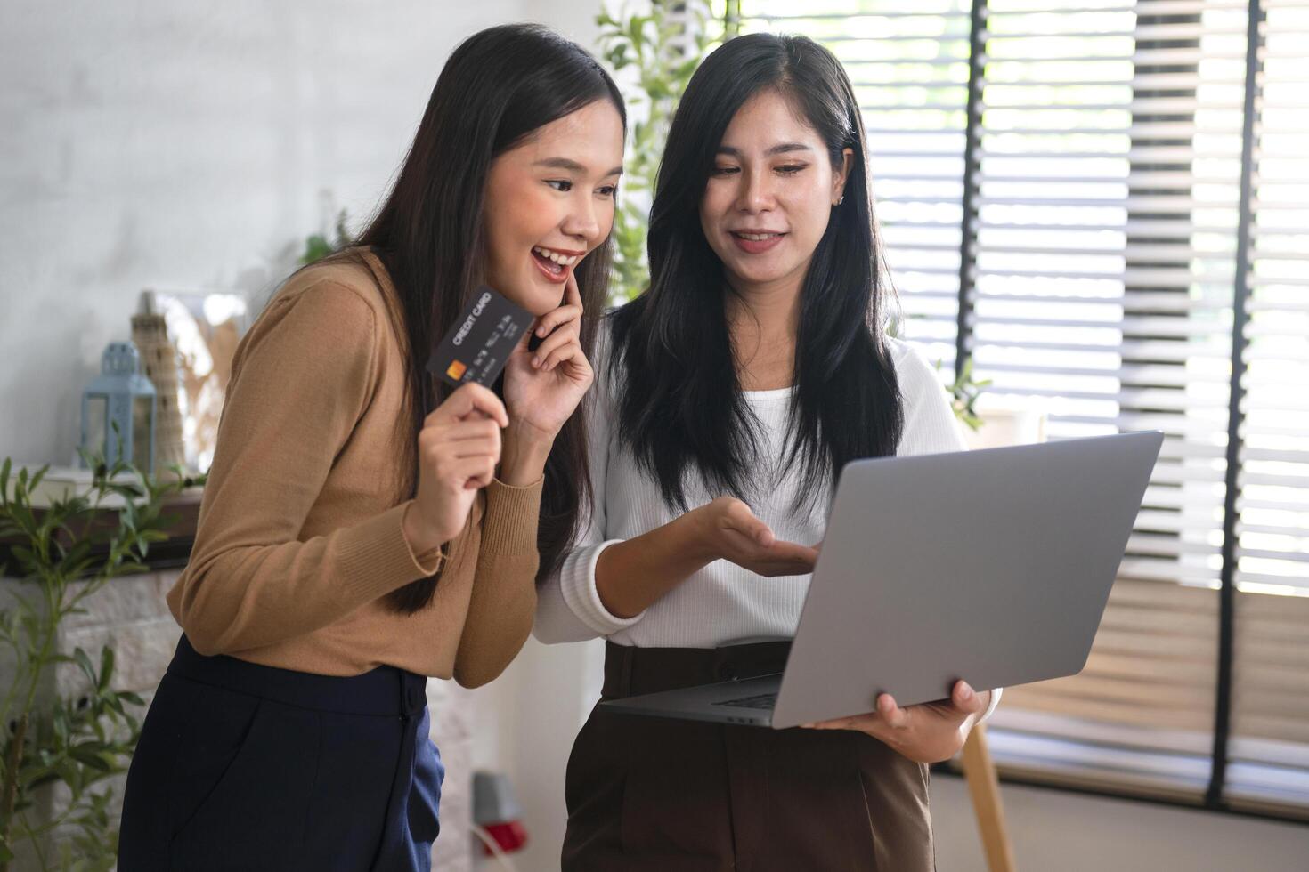 Two female accountants have a team meeting to summarize financial information in the office photo